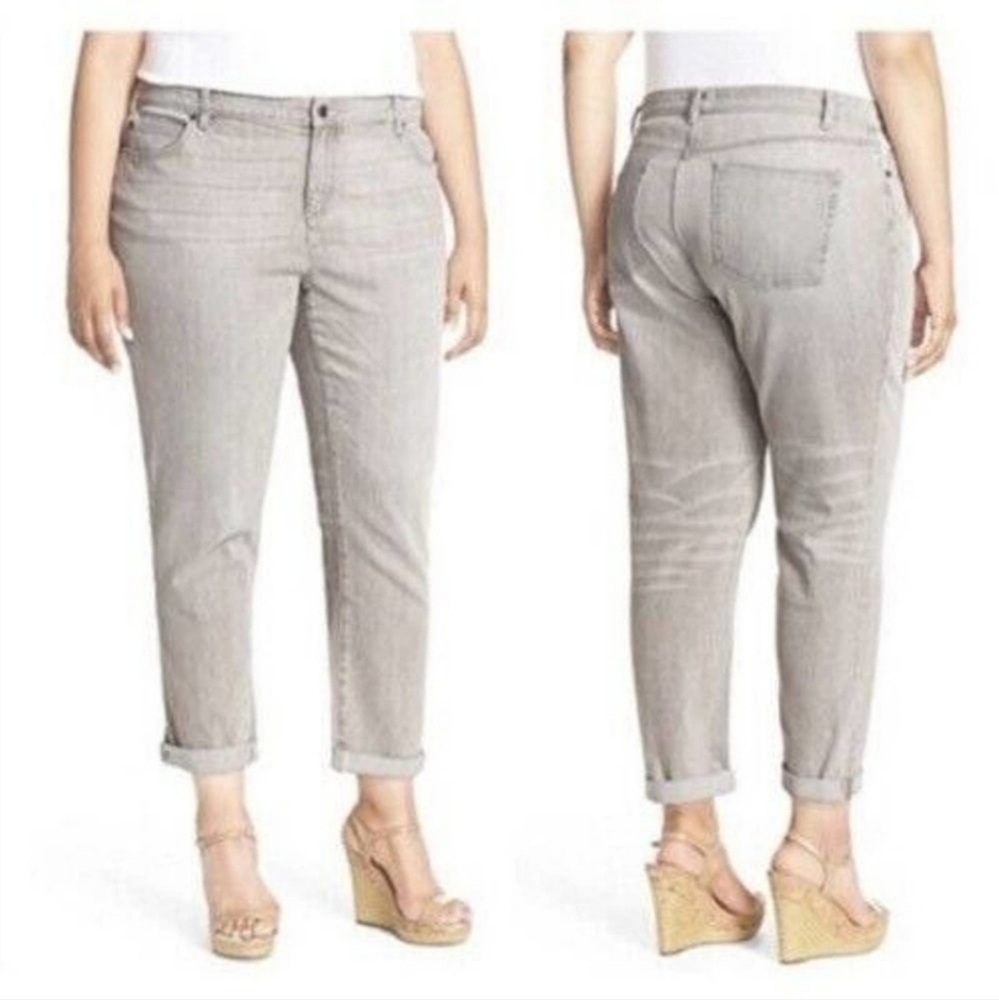 Eileen Fisher Gray Boyfriend Jeans Straight Leg Organic Cotton Stretch 14